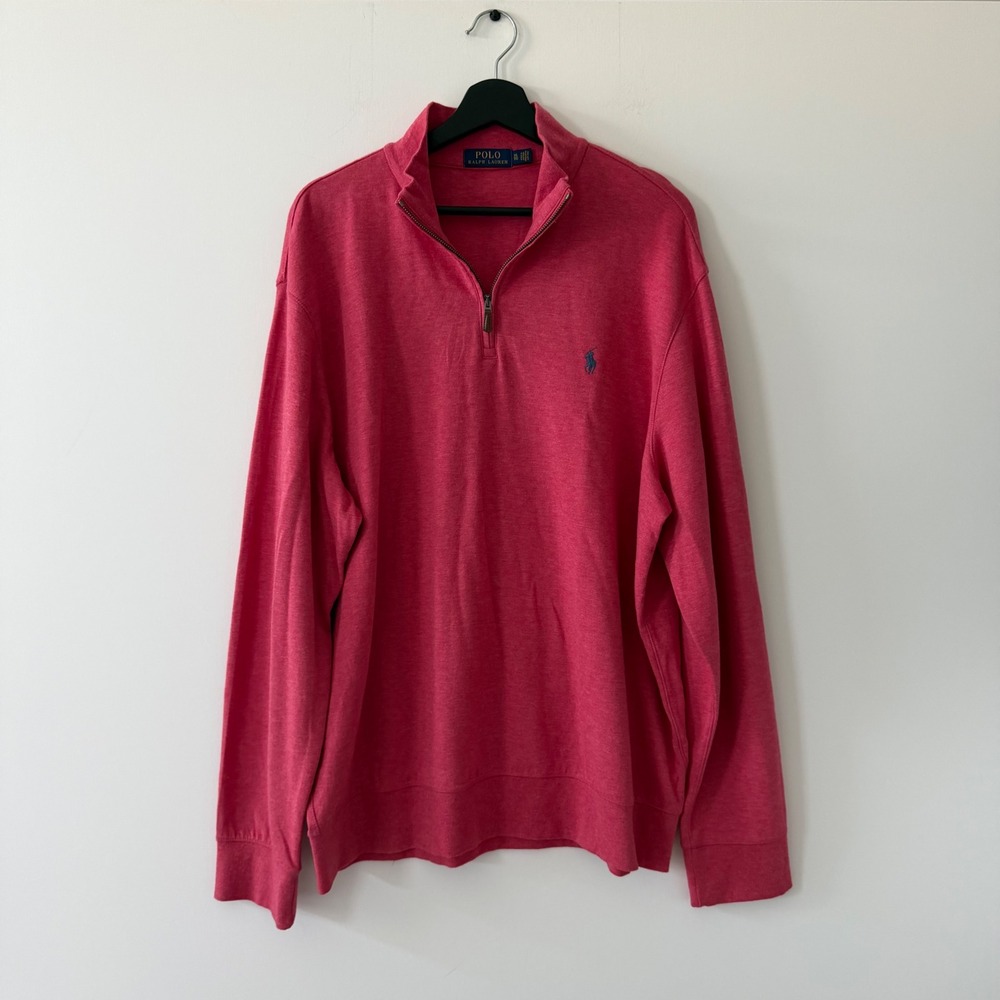 Polo Ralph Lauren Mens XL Quarter Zip Pullover Raspberry Red Cotton Blend Knit